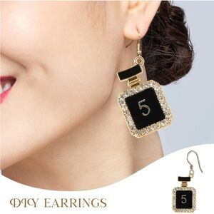 Elegant Black and Gold Perfume Bottle Earrings